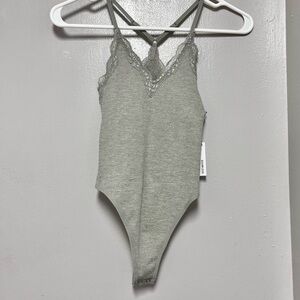 Forever 21 Gray Lace-Trim Bodysuit
